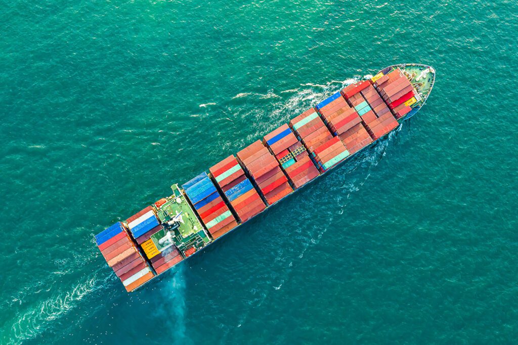 A cargo ship sailing in the sea